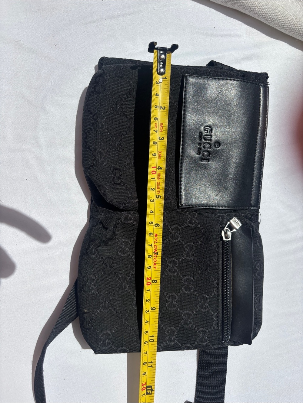 Gucci Black Monogram Belt Bag with Leather Flap - Picture 3 of 6